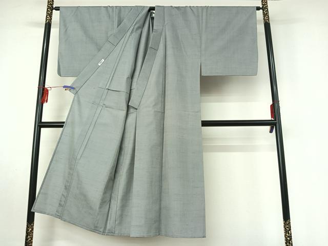 平和屋着物▽男性 葵紬 単衣 灰青色 反端付き 正絹 逸品 AABF4415jh