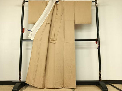 平和屋着物▽上質な色無地 単衣 丁子色 正絹 逸品 AABF4416jh