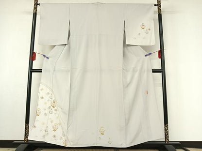 平和屋着物▽訪問着 単衣 作家物 駒刺繍 更紗花文 金糸 健勝苑扱い 正絹 逸品 AABF4418jh