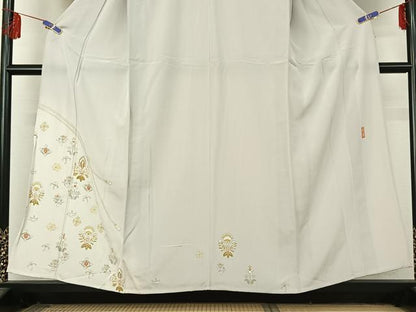 平和屋着物▽訪問着 単衣 作家物 駒刺繍 更紗花文 金糸 健勝苑扱い 正絹 逸品 AABF4418jh