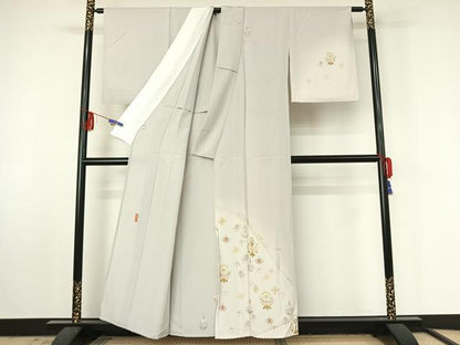 平和屋着物▽訪問着 単衣 作家物 駒刺繍 更紗花文 金糸 健勝苑扱い 正絹 逸品 AABF4418jh