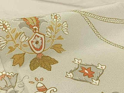 平和屋着物▽訪問着 単衣 作家物 駒刺繍 更紗花文 金糸 健勝苑扱い 正絹 逸品 AABF4418jh