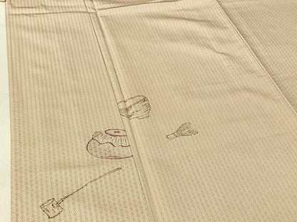 平和屋着物▽上質な小紋 単衣 茶道具 正絹 逸品 AABF4419jh