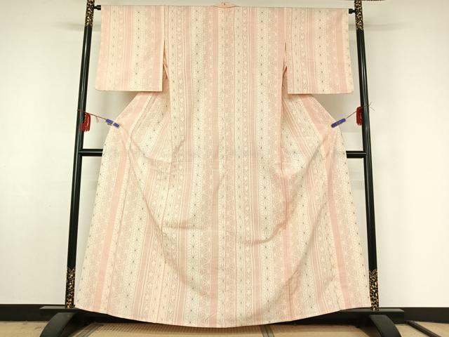 平和屋着物▽本塩沢 単衣 麻の葉間道 正絹 逸品 AABF4423jh