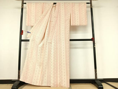 平和屋着物▽本塩沢 単衣 麻の葉間道 正絹 逸品 AABF4423jh