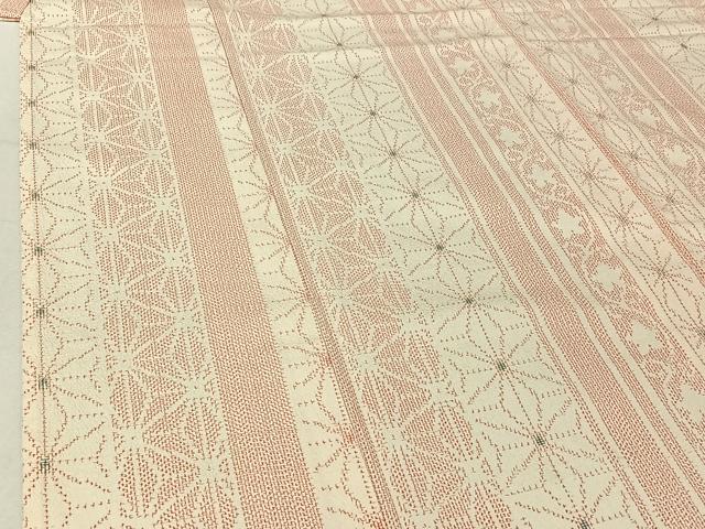 平和屋着物▽本塩沢 単衣 麻の葉間道 正絹 逸品 AABF4423jh