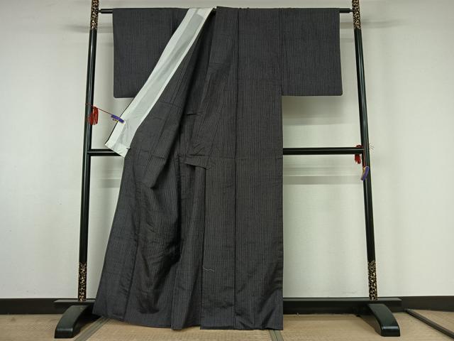 平和屋着物▽上質な紬 単衣 縞 正絹 逸品 AABF4424jh