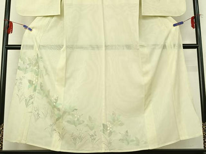 平和屋着物▽訪問着 無双 紗袷 紗×紗 草花文 金彩 正絹 逸品 AABF4426jh