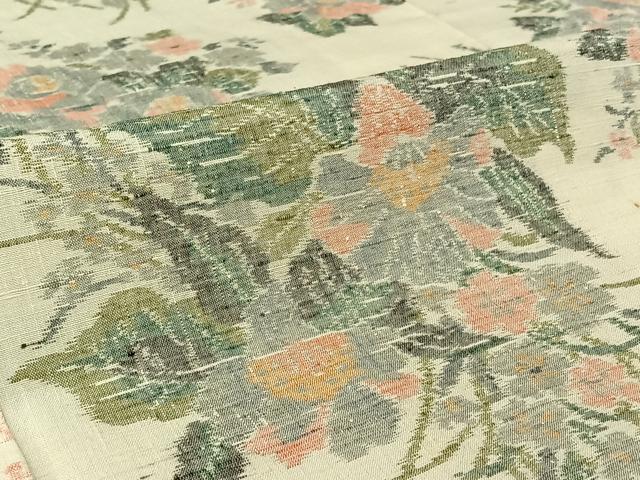 平和屋着物▽上質な紬　単衣　草花文　正絹　逸品　AABF4427jh