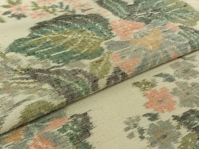 平和屋着物▽上質な紬　単衣　草花文　正絹　逸品　AABF4427jh