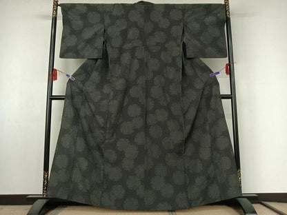 平和屋着物▽本塩沢　単衣　雪輪文　黒地　正絹　逸品　AABF4428jh