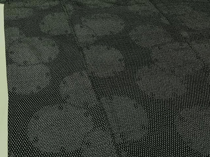 平和屋着物▽本塩沢　単衣　雪輪文　黒地　正絹　逸品　AABF4428jh