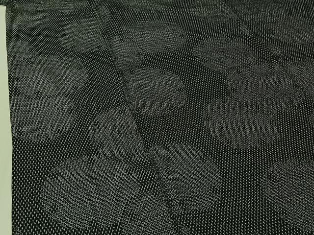 平和屋着物▽本塩沢　単衣　雪輪文　黒地　正絹　逸品　AABF4428jh