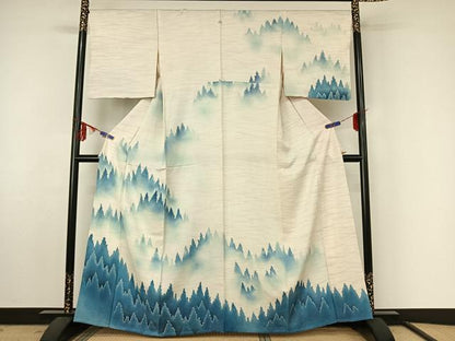 平和屋着物▽訪問着 単衣 樹林文 暈し染め 正絹 逸品 AABF4430jh