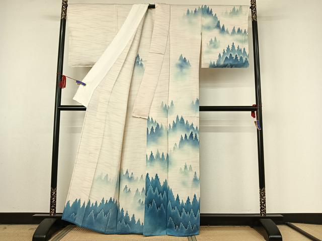 平和屋着物▽訪問着 単衣 樹林文 暈し染め 正絹 逸品 AABF4430jh