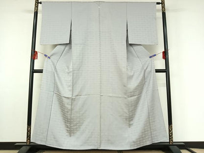 平和屋着物▽上質な色無地 単衣 お召地 花丸地紋 白菫色 正絹 逸品 AABF4431jh