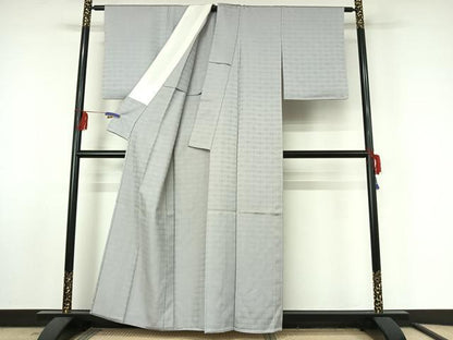 平和屋着物▽上質な色無地 単衣 お召地 花丸地紋 白菫色 正絹 逸品 AABF4431jh