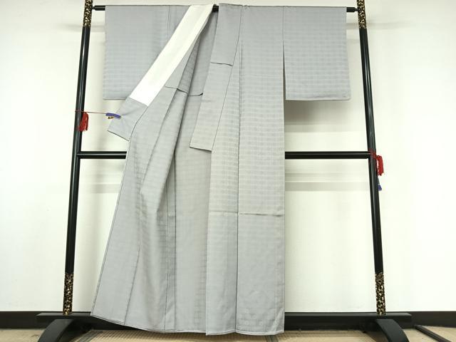 平和屋着物▽上質な色無地 単衣 お召地 花丸地紋 白菫色 正絹 逸品 AABF4431jh