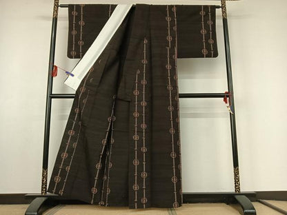 平和屋着物▽国指定重要無形文化財 本場久米島紬 単衣 七宝文 正絹 逸品 AABF4432jh