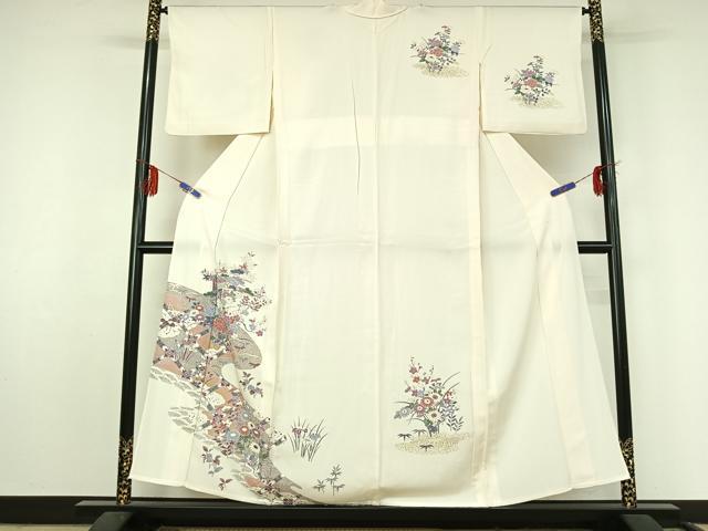 平和屋着物▽訪問着　単衣　花車文　金彩　正絹　逸品　AABF4433jh