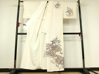 平和屋着物▽訪問着　単衣　花車文　金彩　正絹　逸品　AABF4433jh