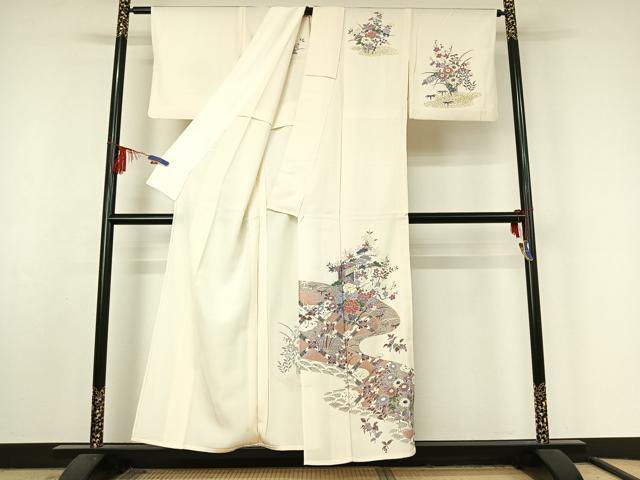平和屋着物▽訪問着　単衣　花車文　金彩　正絹　逸品　AABF4433jh
