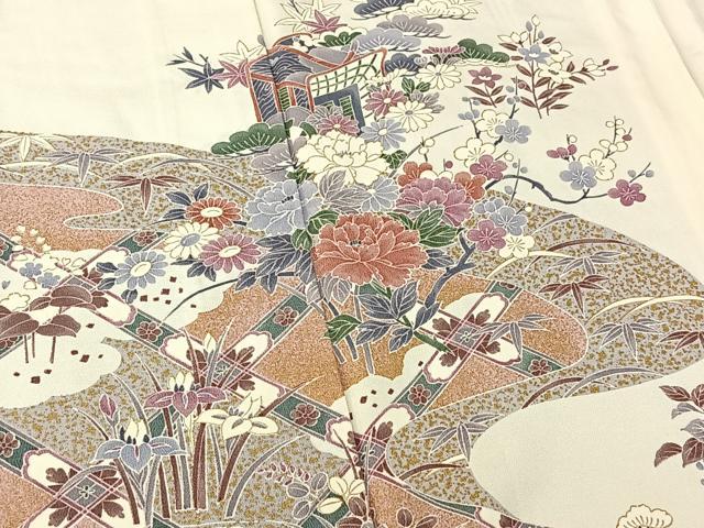平和屋着物▽訪問着　単衣　花車文　金彩　正絹　逸品　AABF4433jh