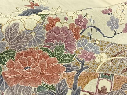 平和屋着物▽訪問着　単衣　花車文　金彩　正絹　逸品　AABF4433jh