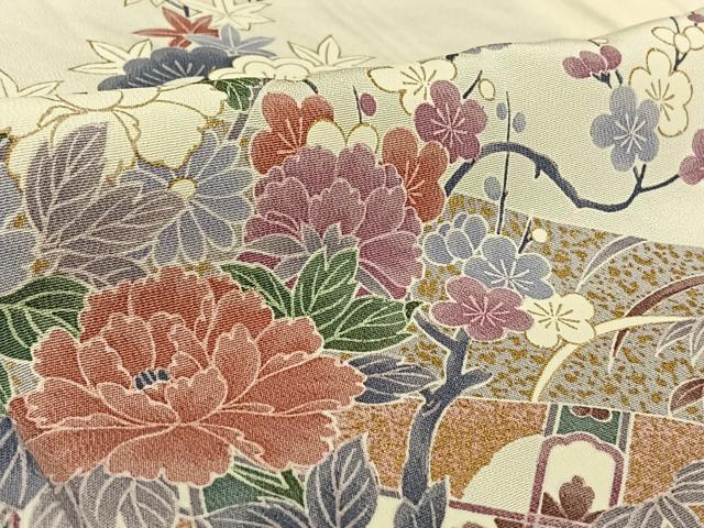 平和屋着物▽訪問着　単衣　花車文　金彩　正絹　逸品　AABF4433jh