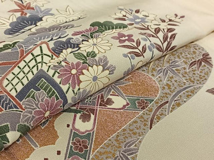 平和屋着物▽訪問着　単衣　花車文　金彩　正絹　逸品　AABF4433jh