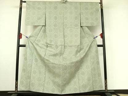 平和屋着物▽お召 単衣 蜀江花文 正絹 逸品 AABF4437jh