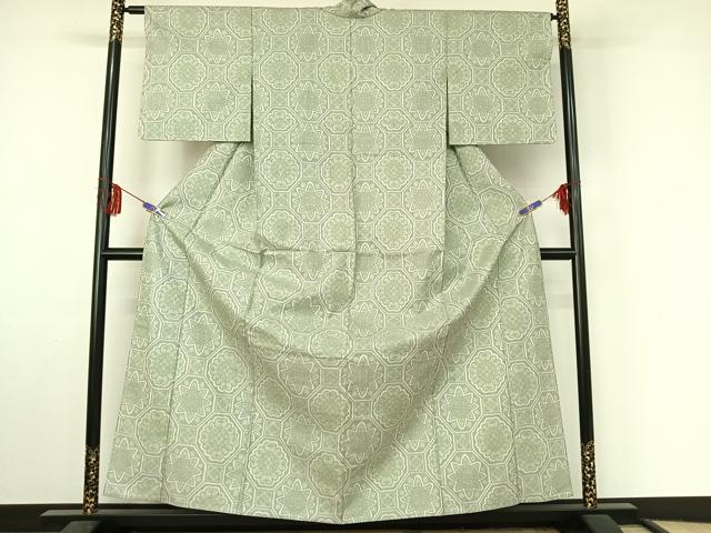 平和屋着物▽お召 単衣 蜀江花文 正絹 逸品 AABF4437jh