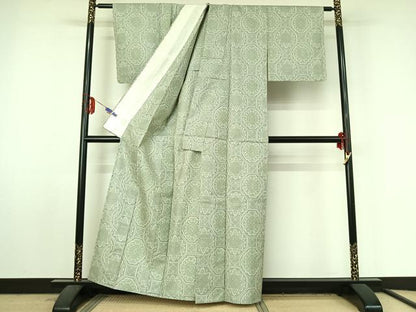平和屋着物▽お召 単衣 蜀江花文 正絹 逸品 AABF4437jh