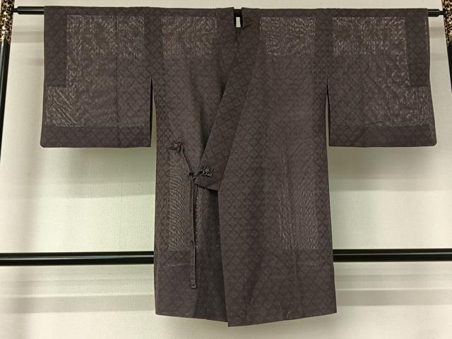 平和屋着物▽道中着 スリーシーズン 春夏秋 塵除け 花菱地紋 褐色 正絹 逸品 AABF4439jh