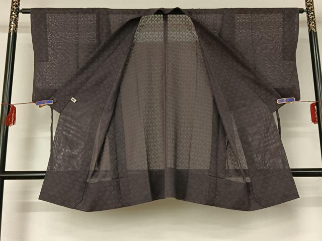 平和屋着物▽道中着 スリーシーズン 春夏秋 塵除け 花菱地紋 褐色 正絹 逸品 AABF4439jh