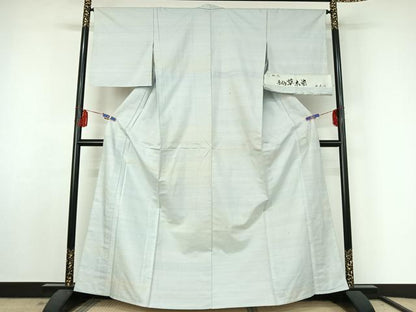 平和屋着物▽紅花紬 米沢 単衣 横段文 反端付き 興花作 正絹 逸品 AABF4440jh