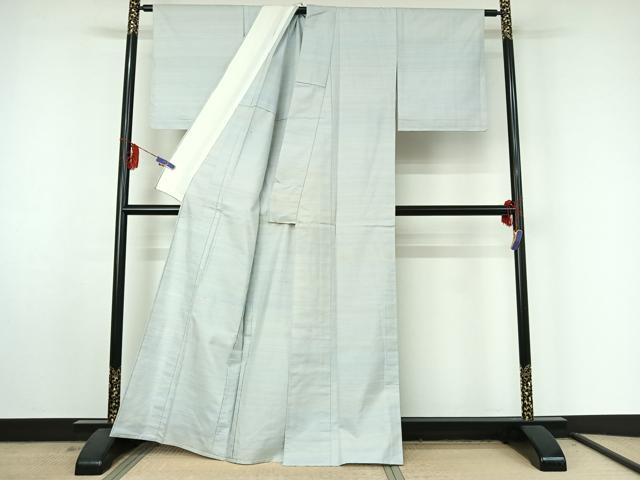 平和屋着物▽紅花紬 米沢 単衣 横段文 反端付き 興花作 正絹 逸品 AABF4440jh