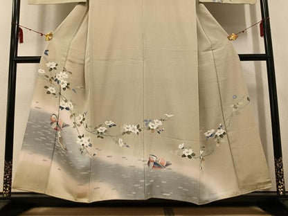 平和屋着物●訪問着 友禅 作家物 鴛鴦枝花文 暈し染め 正絹 逸品 AABF4442ph