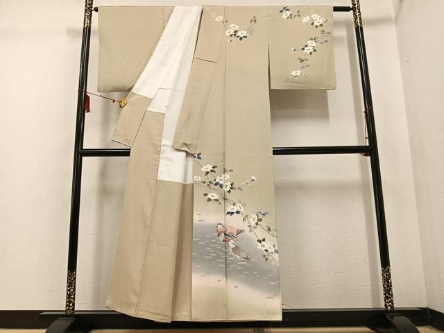 平和屋着物●訪問着 友禅 作家物 鴛鴦枝花文 暈し染め 正絹 逸品 AABF4442ph