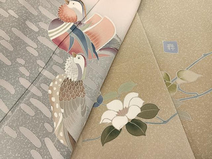 平和屋着物●訪問着 友禅 作家物 鴛鴦枝花文 暈し染め 正絹 逸品 AABF4442ph
