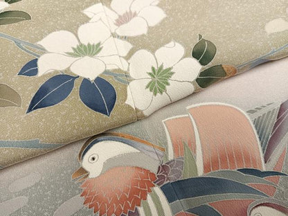 平和屋着物●訪問着 友禅 作家物 鴛鴦枝花文 暈し染め 正絹 逸品 AABF4442ph