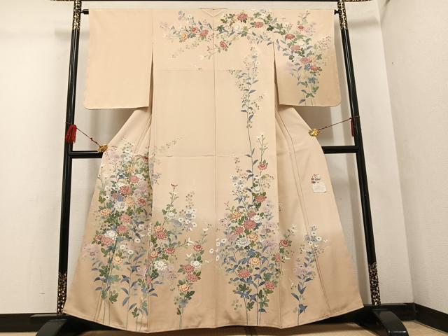 平和屋着物●訪問着 友禅 作家物 枝花文 暈し染め 正絹 逸品 未使用 AABF4443ph