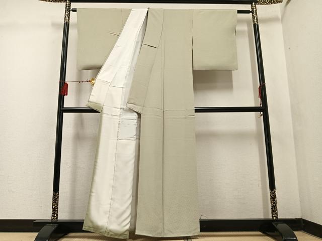 平和屋着物●上質な色無地 霞地紋 練色 正絹 逸品 AABF4446ph