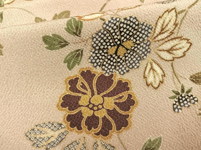 平和屋着物●上質な小紋 草花文 金彩 鬼しぼ縮緬 正絹 逸品 AABF4448ph