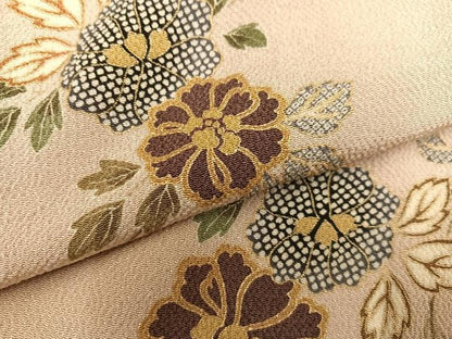 平和屋着物●上質な小紋 草花文 金彩 鬼しぼ縮緬 正絹 逸品 AABF4448ph