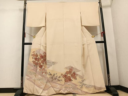 平和屋着物●豪華色留袖 駒刺繍 立波草花文 金彩 正絹 逸品 AABF4452ph