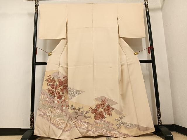 平和屋着物●豪華色留袖 駒刺繍 立波草花文 金彩 正絹 逸品 AABF4452ph