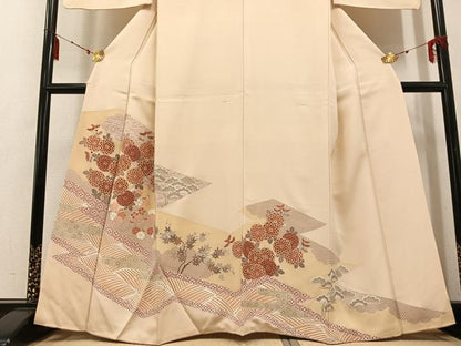 平和屋着物●豪華色留袖 駒刺繍 立波草花文 金彩 正絹 逸品 AABF4452ph