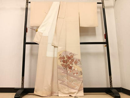 平和屋着物●豪華色留袖 駒刺繍 立波草花文 金彩 正絹 逸品 AABF4452ph