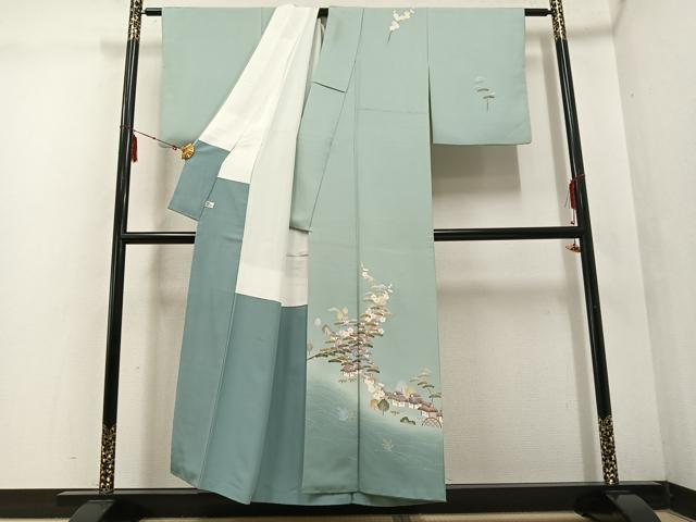 平和屋着物●本加賀友禅作家 南克治 訪問着 風景松笹文 暈し染め 正絹 逸品 AABF4453ph